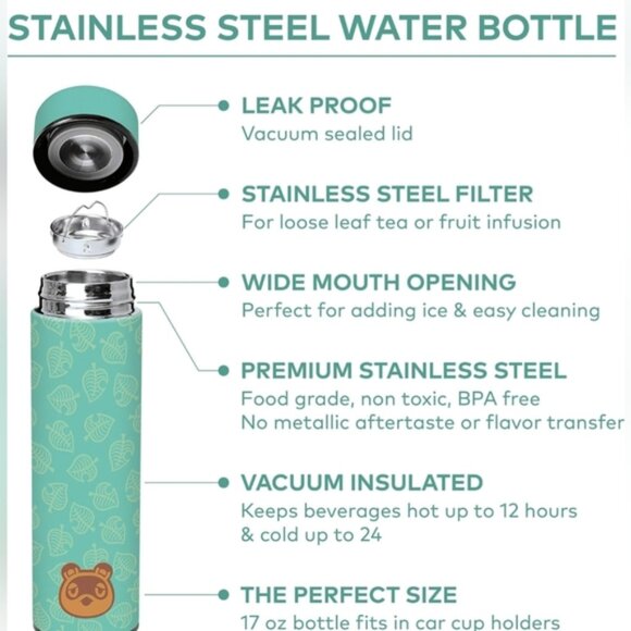 Animal Crossing Stainless Steel 17oz ( 500 Ml) Water Bottle Brand new - Picture 15 of 16